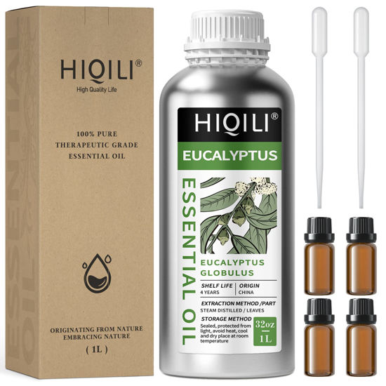 Picture of HIQILI Eucalyptus Essential Oil, Pure Natural Eucalyptus Oil, Organic Eucalyptus Essential 0il for Diffuser, Skin, Spray, Aromatherapy, Steam Room, Shower and Humidifier - 32Oz