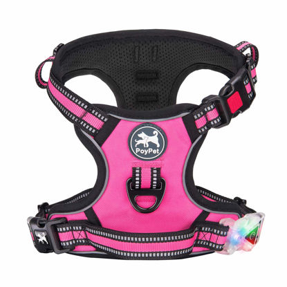 Picture of PoyPet No Pull Dog Harness, No Choke Front Lead Dog Reflective Harness, Adjustable Soft Padded Pet Vest with Easy Control Handle for Small to Large Dogs(Pink - LED-M)