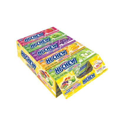 Picture of HI-CHEW Variety - Box of 15 Sticks, 1.76oz ea | Unique Fun Soft & Chewy Taffy Candy | Immensely Juicy Exotic Fruit Flavors | Strawberry Green Apple Grape Mango Kiwi