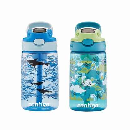 Picture of Contigo Aubrey Kids Cleanable Water Bottle with Silicone Straw and Spill-Proof Lid, Dishwasher Safe, 14oz 2-Pack, Dinos & Sharks