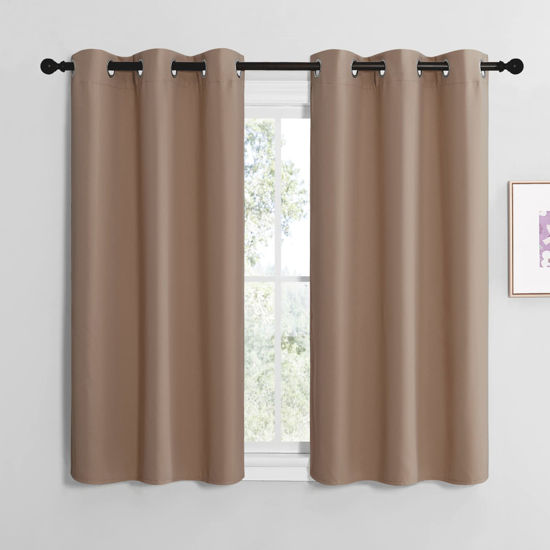 Picture of NICETOWN Small Window Kitchen Blackout Curtains, Thermal Insulated Solid Grommet Blackout Curtains/Drapes for Bedroom (Set of 2, 42 by 50 Inch, Cappuccino)