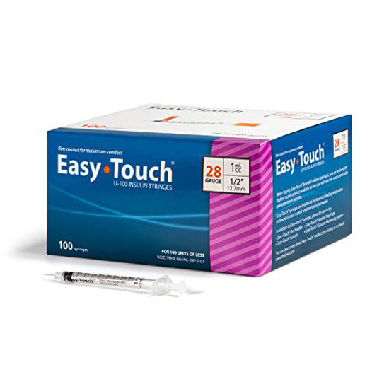 Picture of EasyTouch U-100 Insulin Syringe with Needle, 28G 1cc 1/2-Inch (12.7mm), Box of 100