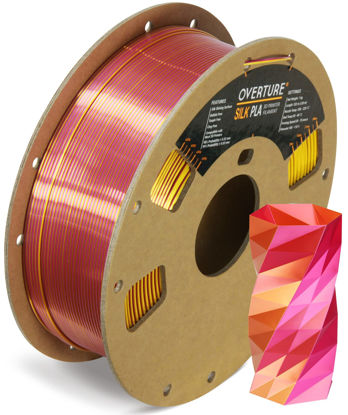 Picture of OVERTURE Silk PLA 1.75mm Dual Color Filament, Clog-Free Shiny 3D Printer Filament, 1kg Spool(2.2lbs), Dimensional Accuracy +/- 0.03 mm, Fit Most FDM Printer(Silk Magenta-Gold)