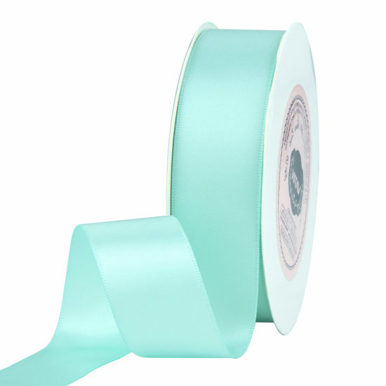 Picture of VATIN 1 inch Double Faced Polyester Satin Ribbon Aqua Blue -Continuous 25 Yard Spool, Perfect for Wedding, Wreath, Baby Shower,Packing and Other Projects