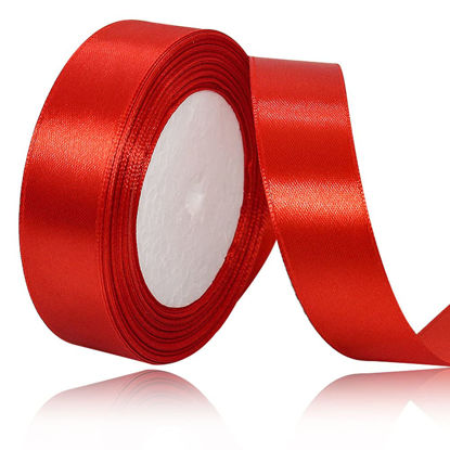 Picture of Solid Color Red Satin Ribbon, 1 Inches x 25 Yards Fabric Satin Ribbon for Gift Wrapping, Crafts, Hair Bows Making, Wreath, Wedding Party Decoration and Other Sewing Projects