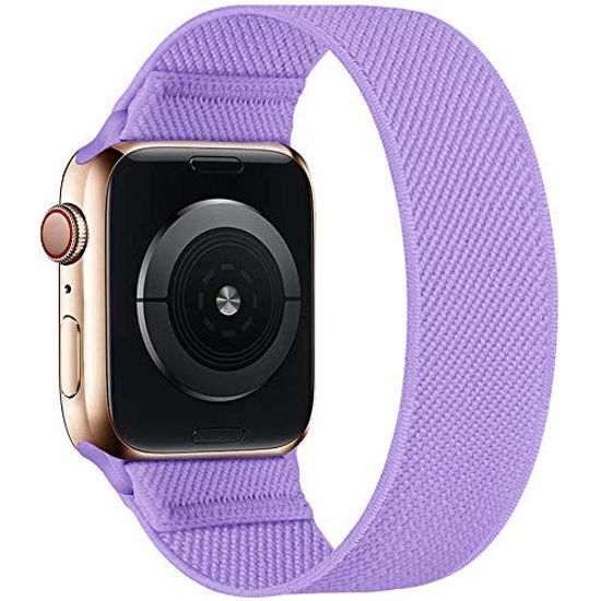 Picture of ENJINER Stretchy Nylon Solo Loop Bands Compatible with Apple Watch 38mm 40mm 41mm 42mm 44mm 45mm iWatch Series 7 6 SE 5 4 3 2 1 Strap, Sport Elastic Braided Women Men, 38/40/41mm S Lilac