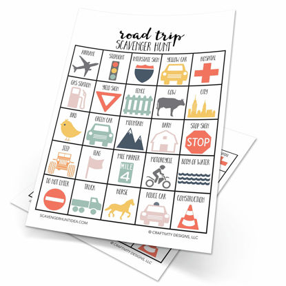 Picture of Road Trip Scavenger Hunt Game for Kids, Set of 10, Travel Game, Dry Erase (10 markers included)