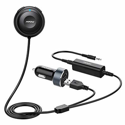 Picture of Mpow MBR2 Bluetooth Car Kits, Bluetooth 5.0 Reciever for Music Streaming, Bluetooth Aux Adapter with Dual USB Car Charger & Ground Loop Noise Isolator for Car Audio System with 3.5mm AUX Input Port