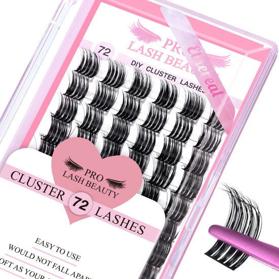 Picture of Cluster Lashes 72 Pcs Lash Clusters DIY Eyelash Extension Individual Cluster Eyelashes Ethereal Style Self-Application Fluffy Super Thin Band Reusable Soft & Comfortable(Ethereal-D-12mm)