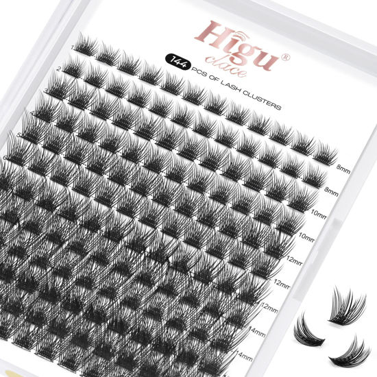 Picture of Lash Clusters DIY Eyelash Extensions 144 Pcs Cluster Eyelash Extensions 8-16mm Cluster Lashes C Curl Lash Clusters Thin Stem Eyelash Clusters Reusable Makeup for Self-application (Shrub-Big C 8-16)