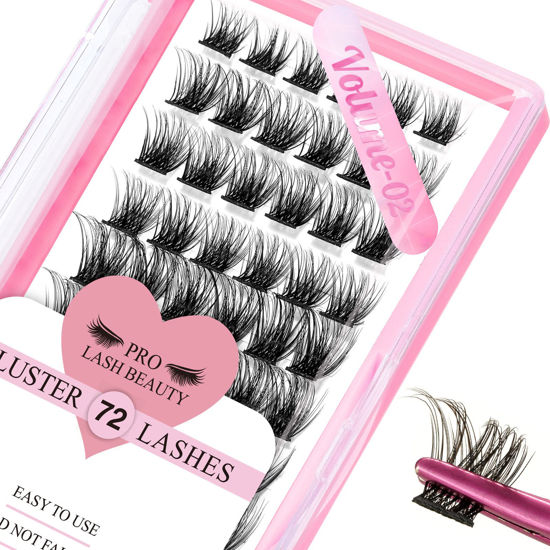 Picture of Lash Clusters, 72 Pcs Individual Lashes, Cluster DIY Lash Extension, Volume Eyelashes Look, Super Thin Band and Comfortable (Volume-02,D-8-16mix)