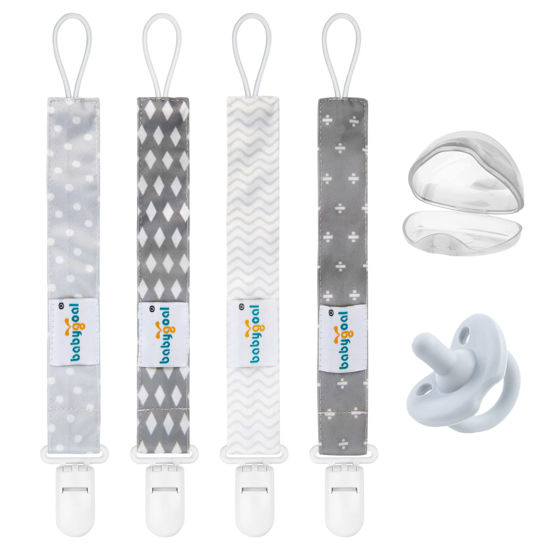 Picture of Babygoal Pacifier Clips with Pacifier and Case, 4 Pack Binky Paci Holder and Leash for Boys and Girls Fits for Most Pacifier, Binkie Styles & Baby Teethers & Toys and Gift 4PS07-NZ