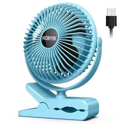 Picture of HONYIN USB Clip on Fan, 720° Rotation Small Desk & Clip Fan, Personal Cooling Fan with Sturdy Clamp, 3 Speeds, Quiet Little Fan by USB Plug In, for Bedroom Office Desktop Treadmill