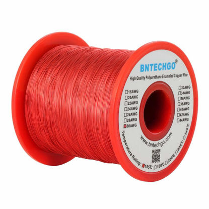 Picture of BNTECHGO 30 AWG Magnet Wire - Enameled Copper Wire - Enameled Magnet Winding Wire - 1.0 lb - 0.0098" Diameter 1 Spool Coil Red Temperature Rating 155℃ Widely Used for Transformers Inductors