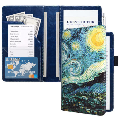 Picture of ACdream Server Books for Waitress, Guest Book Note Pad, Cute Pocket Leather Money Organizer Wallet, Cash Check Bill Receipt Holder Presenter, Waiter Accessories Fit Server Apron, Starry Night