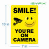 Picture of iSYFIX Smile You're on Camera Signs for Business - 1 Pack 7x10 Inch - 100% Rust Free .040 Aluminum Sign, Laminated for UV, Weather, Fade Resistance, Security Camera Sign for Home, Business, CCTV