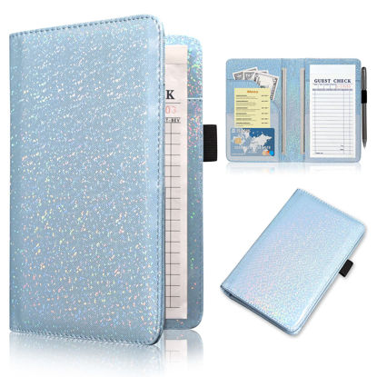 Picture of ACdream Server Books for Waitress, Guest Book Note Pad, Cute Pocket Leather Money Organizer Wallet, Cash Check Bill Receipt Holder Presenter, Waiter Accessories, Sky Blue Glitter