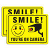 Picture of 2 Pack Smile You're On Camera Video Surveillance Sign - Rust-free Aluminum Metal Reflective Signs , Fake Security Camera Sign, Indoor or Outdoor Use for Home Yard Business CCTV (10 x 7 Inches)