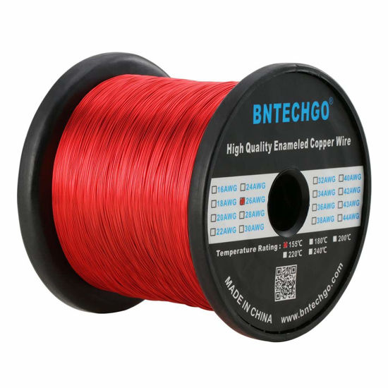 Picture of BNTECHGO 26 AWG Magnet Wire - Enameled Copper Wire - Enameled Magnet Winding Wire - 5 lb - 0.0157" Diameter 1 Spool Coil Red Temperature Rating 155℃ Widely Used for Transformers Inductors