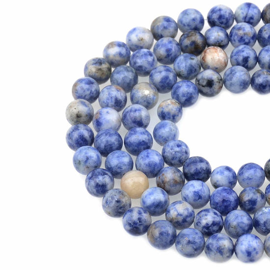 Picture of LPBeads 100PCS 8mm Natural Blue Spot Jasper Gemstone Round Loose Beads for Jewelry Making with Crystal Stretch Cord