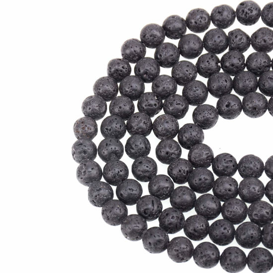 Picture of LPBeads 100PCS 8mm Natural Black Lava Beads Gemstone Round Loose Beads for Jewelry Making with Crystal Stretch Cord