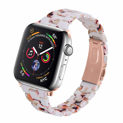 Picture of HOPO Compatible With Apple Watch Band Series 8 Series 7 Series SE Series 6 5 4 3 2 1 Slim Light Resin Strap Bracelet With Stainless Steel Buckle Replacement For iWatch (Nougat White/Rose Gold,42/44/45mm)