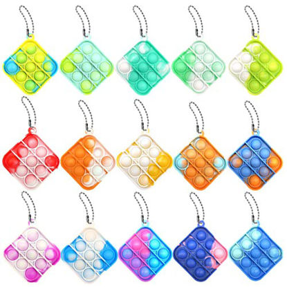 Picture of BINGLALA 15Pcs Mini Pop Keychain Fidget Toy Push Bubble Pop Silicone Squeeze Sensory Toys Make Fun for Kids Anxiety Stress Reliever for Adults(square-15)