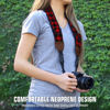 Picture of USA GEAR TrueSHOT Neck Strap Neoprene Camera Straps - Padded Camera Strap, Pockets, and Quick Release Buckles - Compatible with Canon, Nikon, Sony and More DSLR and Mirrorless Cameras (Red Plaid)