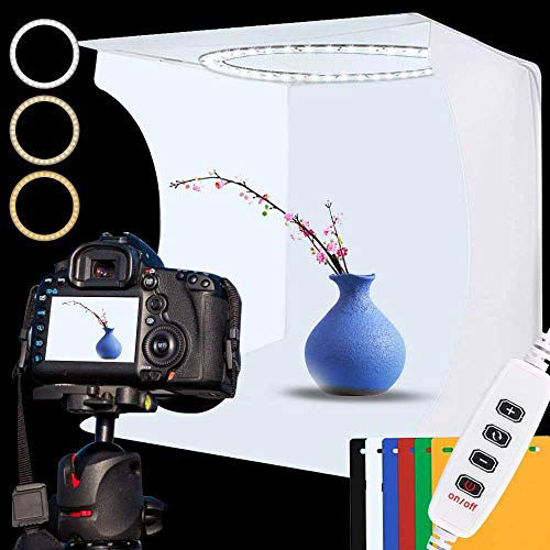 Picture of Photo Studio Light Box Kit, 12inch x 12inch Photography Adjustable Light Box with 80pcs SMD LED Beads, Portable Photo Shooting Tent with White Light Warm Light and 6 Color Background