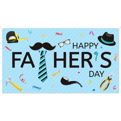 Picture of Happy Fathers Day Banner Backdrop Fathers Day Decorations Supplies Large Size 70 x 39 inch