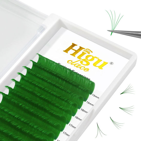 Picture of Colored Lash Extensions Easy Fan Green Lash Extensions 0.05 CC Curl MIX 15-20mm Mixed Tray Color Lash Trays 2D-10D Colored Eyelash Extensions Fans Colorful Eyelash Extensions (Green0.05 CC MIX15-20)