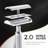 Picture of Double Edge Safety Razor with Stand in Silver - Classic Men's Shaving Razor with 10 Blades - Durable, Long-Lasting Stainless Steel Construction