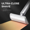 Picture of Double Edge Safety Razor with Stand in Silver - Classic Men's Shaving Razor with 10 Blades - Durable, Long-Lasting Stainless Steel Construction