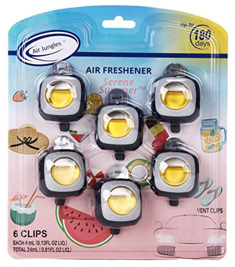 Picture of Air Jungles Serene Summer Scent Car Air Freshener Clip, 6 Car Freshener Vent Clips, 4ml Each, Long Lasting Air Freshener for Car, Up to 180 Days Car Refresher Odor Eliminator