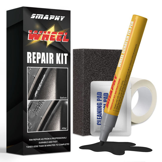 Picture of Wheel Repair Kit, Black Rim Touch Up Paint, Rim Paint For Scratches Repair, Repairs Roadside Rashes and Scratches Easily, Universal Color for Rims (Gloss Black)