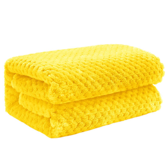 Picture of Exclusivo Mezcla Waffle Textured Fleece Baby Blanket, Soft and Warm Swaddle Blanket, Infant, Newborn, Toddler and Kids Receiving Blankets for Crib Stroller (Vibrant Yellow, 40x50 inches)