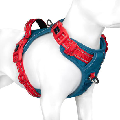 Picture of PHOEPET No Pull Dog Harness, Unique Colors Reflective Adjustable Dog Vest, with Soft Training Handle Metal Clips for Small Medium Large Dogs (Teal Base & Red Straps,XL)