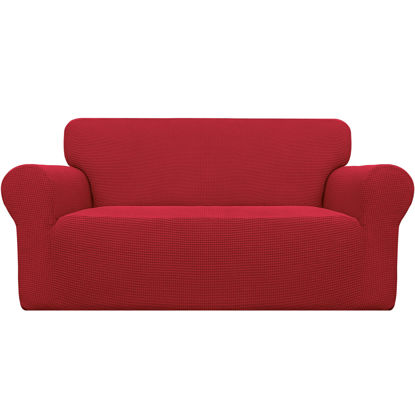 Picture of Easy-Going Stretch Loveseat Slipcover 1-Piece Sofa Cover Furniture Protector Couch Soft with Elastic Bottom for Kids Polyester Spandex Jacquard Fabric Small Checks (Loveseat, Christmas Red)