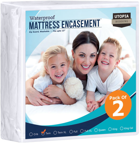 Picture of Utopia Bedding Zippered Mattress Encasement Twin - 100% Waterproof and Bed Bug Proof Mattress Protector - Absorbent, Six-Sided Mattress Cover (Pack of 2)