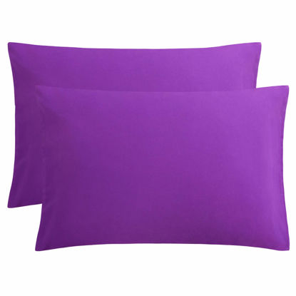 Picture of FLXXIE 2 Pack Microfiber Queen Pillow Cases, 1800 Super Soft Pillowcases with Envelope Closure, Wrinkle, Fade and Stain Resistant Pillow Covers, 20x30, Purple