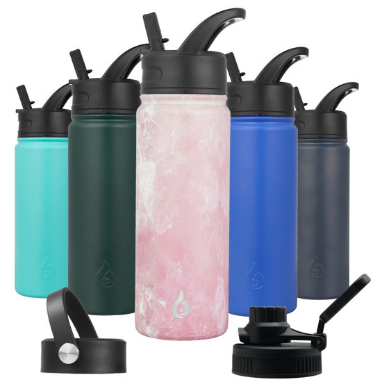 Picture of BJPKPK Insulated Water Bottles with Straw Lid, 22oz Cold & Hot Water Bottle, Stainless Steel Metal Water Bottle with 3 Lids, Reusable Thermos, Cups, Mugs for Daily Water Intake-Blossom