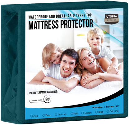 Picture of Utopia Bedding Premium Waterproof Terry Mattress Protector Twin 200 GSM, Mattress Cover, Breathable, Fitted Style with Stretchable Pockets (Teal)