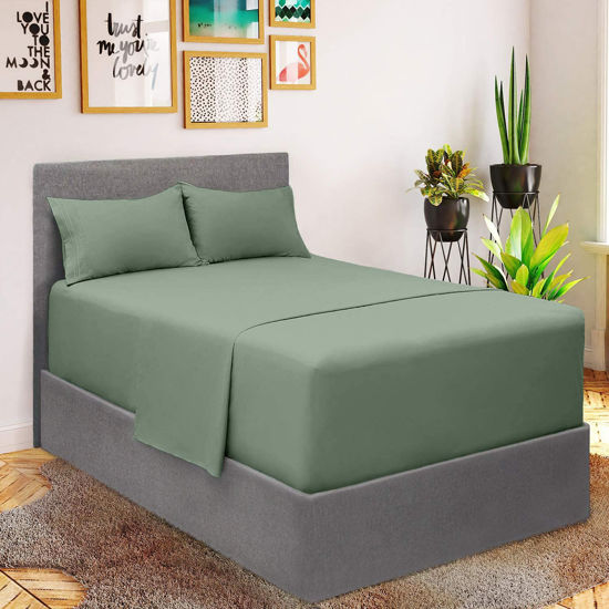 Picture of Mellanni Extra Deep Pocket Full Sheet Set - Iconic Collection Bedding Sheets & Pillowcases - Hotel Luxury, Ultra Soft, Cooling Bed Sheets - Extra Deep Pocket up to 21" Mattress - 4 PC (Full, Sage)