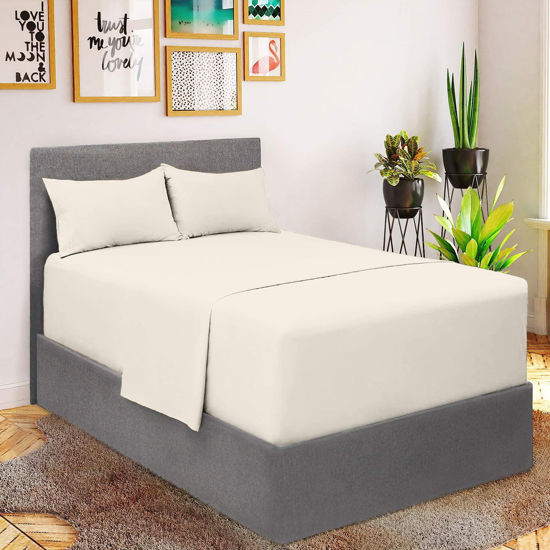 Picture of Mellanni Extra Deep Pocket Full Sheet Set - Iconic Collection Bedding Sheets & Pillowcases - Hotel Luxury, Ultra Soft, Cooling Bed Sheets - Extra Deep Pocket up to 21" Mattress - 4 PC (Full, Ivory)