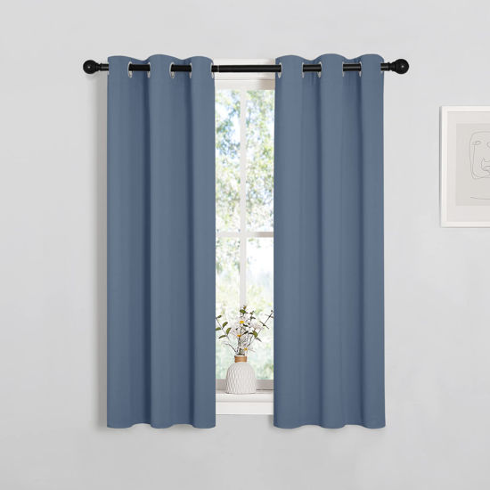 Picture of NICETOWN Thermal Insulated Curtains Blackout Draperies, Stone Blue, Set of 2, 29 by 40 inches Long, Window Treatment Solid Grommet Room Darkening Drape Panels for Bedroom