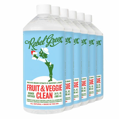 Picture of Rebel Green Fruit & Veggie Wash - Natural Produce Wash - Plant-Based Vegetable Wash Spray - Fruit and Vegetable Wash with No Aftertaste - Sustainable Food Wash - (34 oz Refill Bottles, 6 Pack)