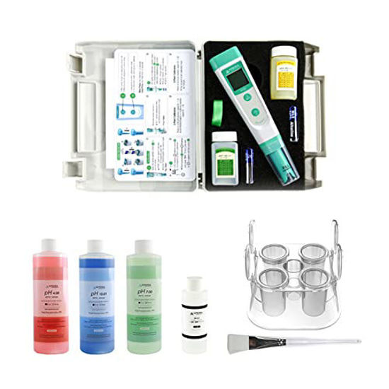 Picture of APERA INSTRUMENTS AI209-T Value Series PH20 pH Tester Combo Kit, including the Maintenance Set, and a CalPod Solution Holder for Easy Calibration