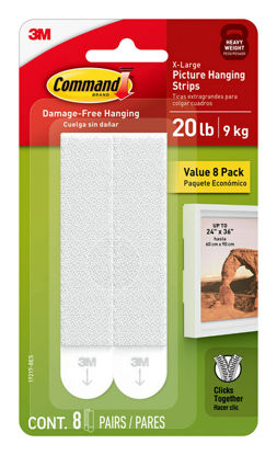 Picture of Command 20 Lb XL Heavyweight Picture Hanging Strips, Damage Free Hanging Picture Hangers, Heavy Duty Wall Hanging Strips for Living Spaces, 8 White Adhesive Strip Pairs