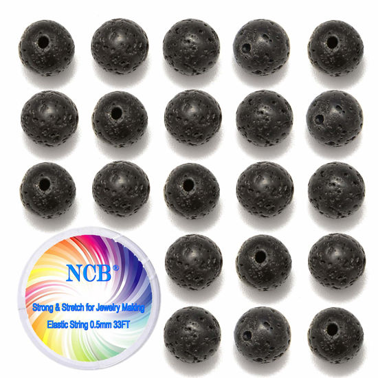 Picture of NCB 200pcs 4mm Beads Natural Semi Precious Beads Round Smooth Gemstones Loose Spacer Beads Charms for Necklaces Bracelets Jewelry Making (Black Volcanic Lava, 4mm 200Beads)