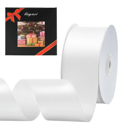 Picture of Solid Color Double Faced White Satin Ribbon 2" X 50 Yards, Ribbons Perfect for Crafts, Wedding Decor, Bow Making, Sewing, Gift Package Wrapping and More